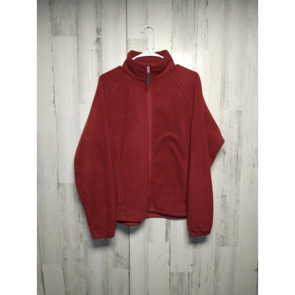 Columbia Women's Red Fleece Outdoor Full Zip Jacket Side Pocket Size Large